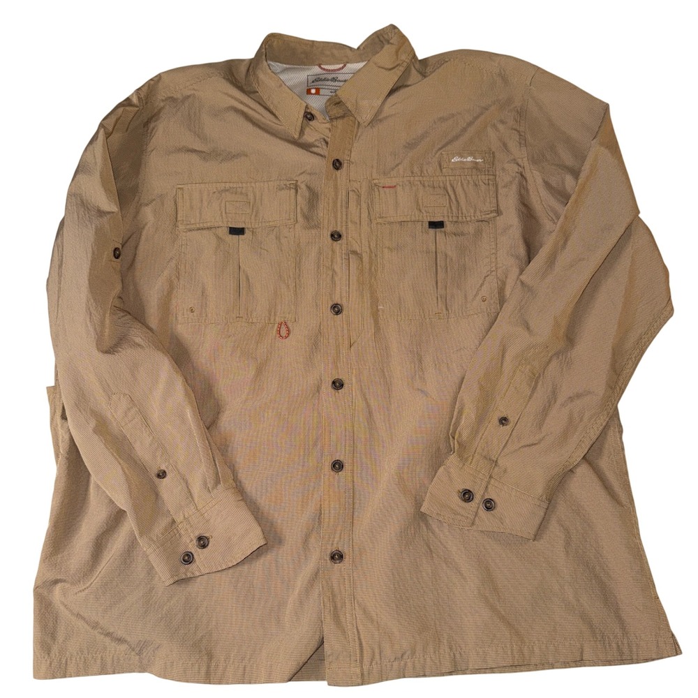 Eddie Bauer Mens Button down‎ Shirt Khaki Lightweight Outdoor Utility 2XL